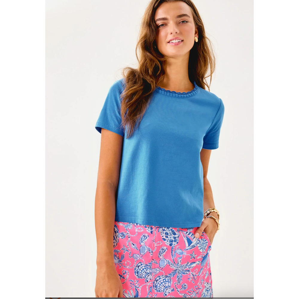 Lilly Pulitzer Blue Top with Pink Patterned Skirt